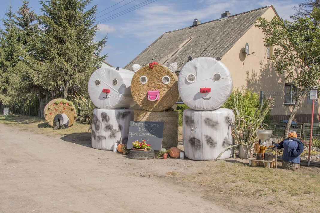 Dożynkowe dekoracje ze słomy.