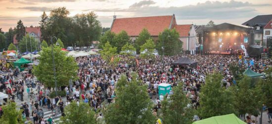 Publiczność, w tle zespół gający na scenie